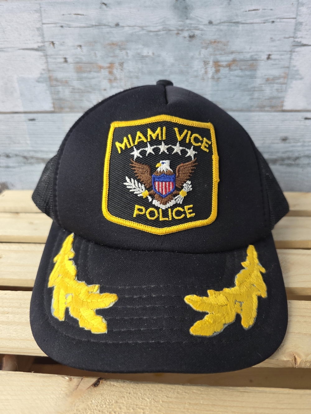 Vintage 80s-90s Miami Vice Police Trucker Snapback Hat Retro